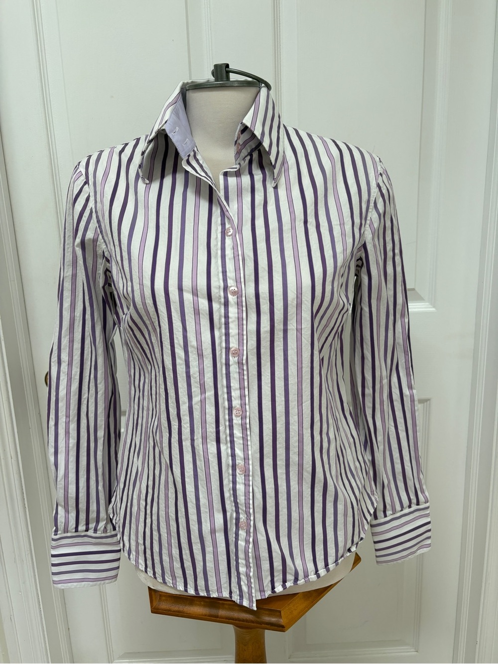 Hawes & Curtis Striped Purple and White Button-Down Shirt